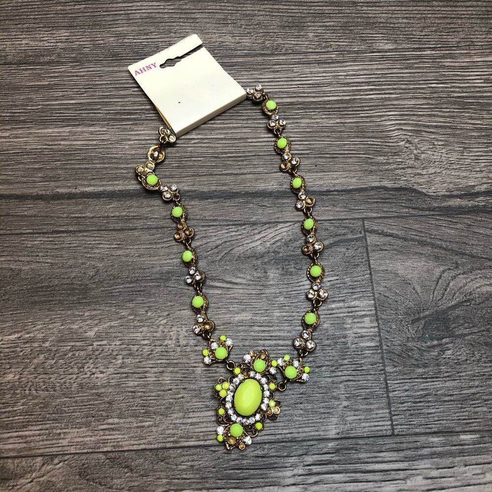 2/$20 Lime Yellow Green jewel stone necklace neon